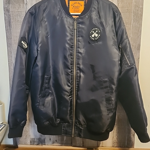 Hard Rock Hotel Riviera Maya Bomber Jacket Blue Zip Up Polyester Mens Small - Picture 2 of 12